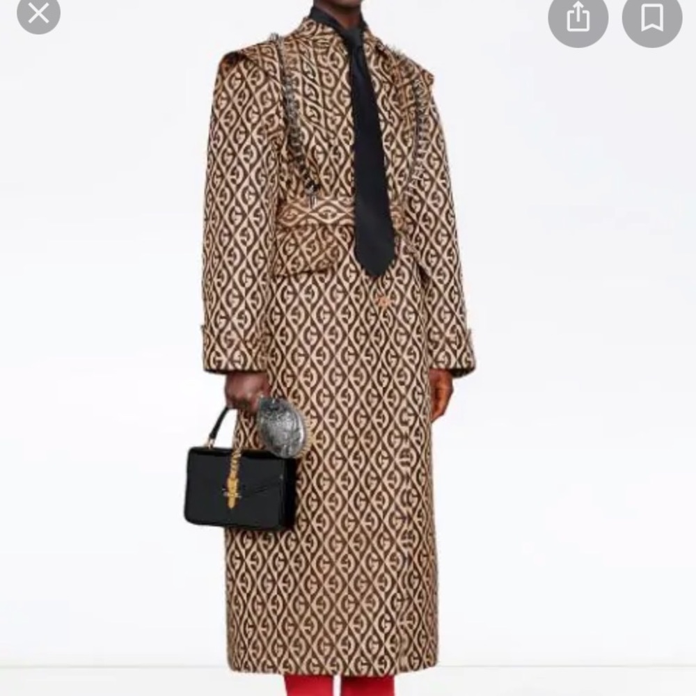 New authentic Gucci jacket Rhombus Belted Trench Coat brown 44  Large sz 8 - Picture 2 of 16
